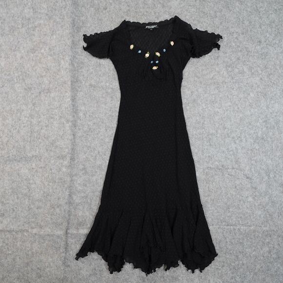 Vintage 90s Betsey Johnson Sheer Black Lace Mesh Tulle Slip Dress Floral Trim - Picture 1 of 8